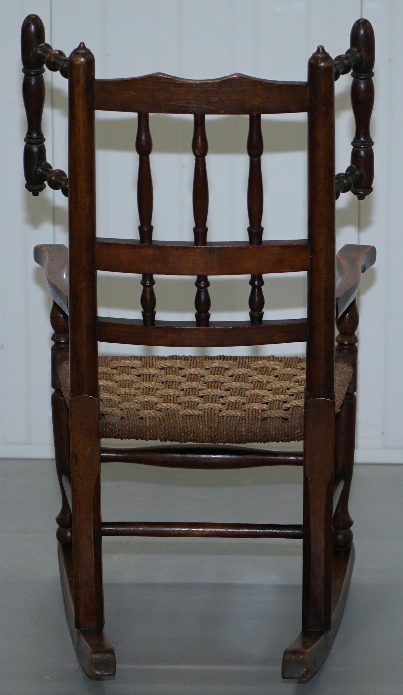 Rare Children's Small Antique Rope Seat Georgian Rocking Chair Solid Elm Display 10