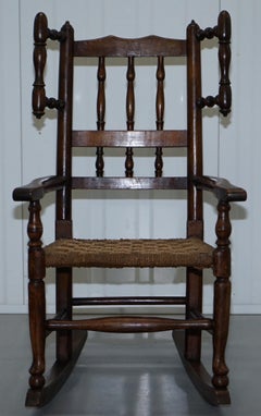 Rare Children's Small Antique Rope Seat Georgian Rocking Chair Solid Elm Display