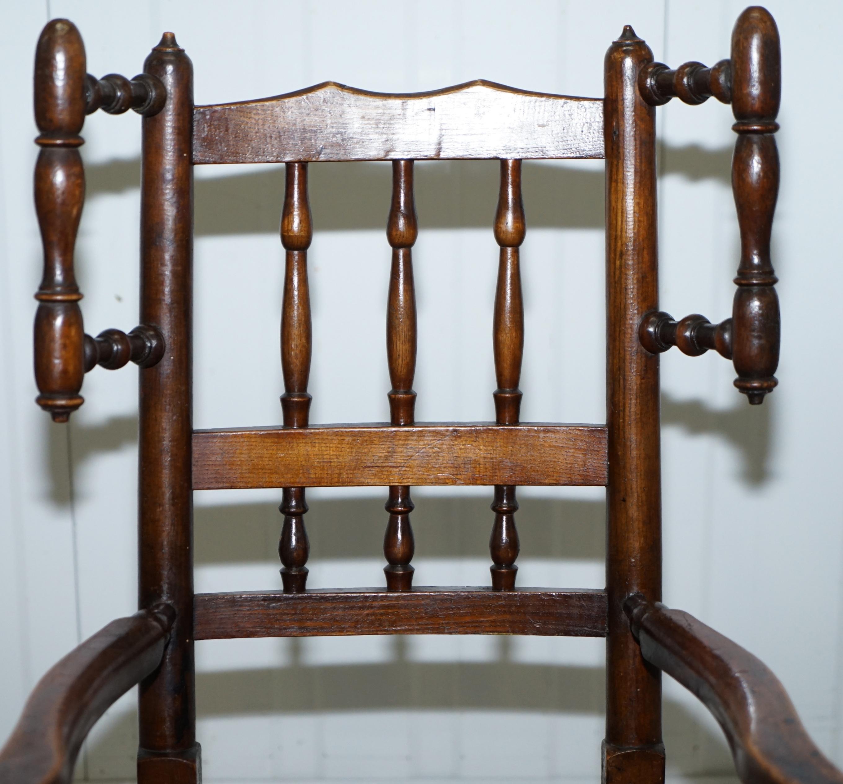 Hand-Carved Rare Children's Small Antique Rope Seat Georgian Rocking Chair Solid Elm Display