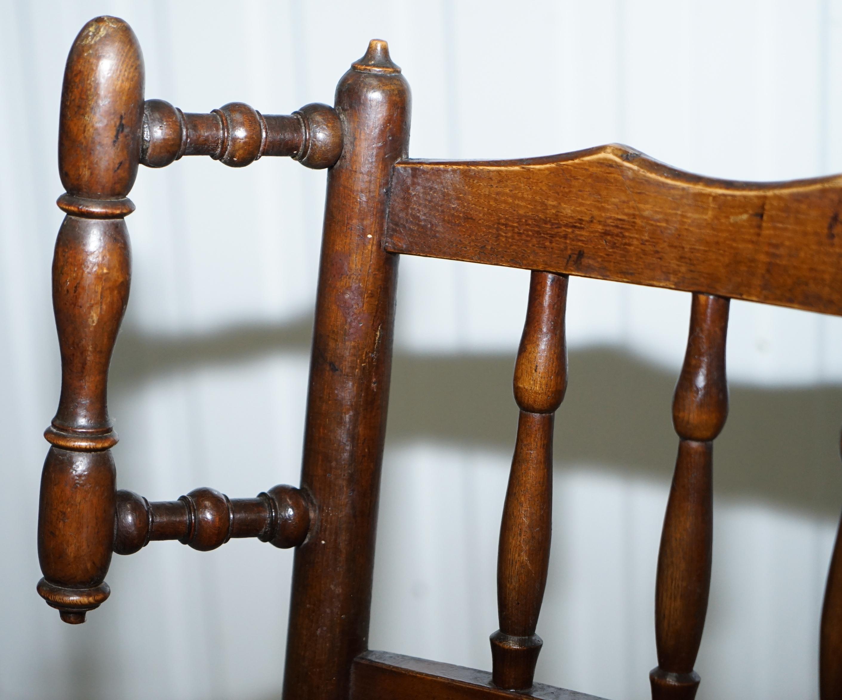 19th Century Rare Children's Small Antique Rope Seat Georgian Rocking Chair Solid Elm Display