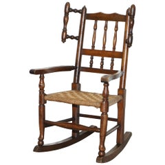 Rare Children's Small Antique Rope Seat Georgian Rocking Chair Solid Elm Display