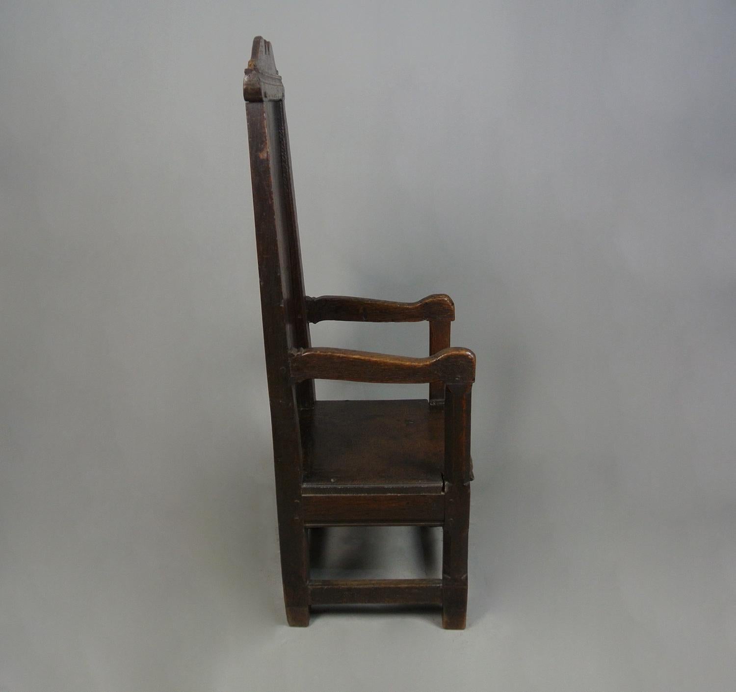 18th Century and Earlier Rare Child’s 17th Century Welsh Oak Great Chair c. 1620 For Sale