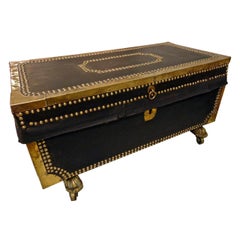 Rare Child's Camphor Wood Chest, Leather Bound and Brass Embellished