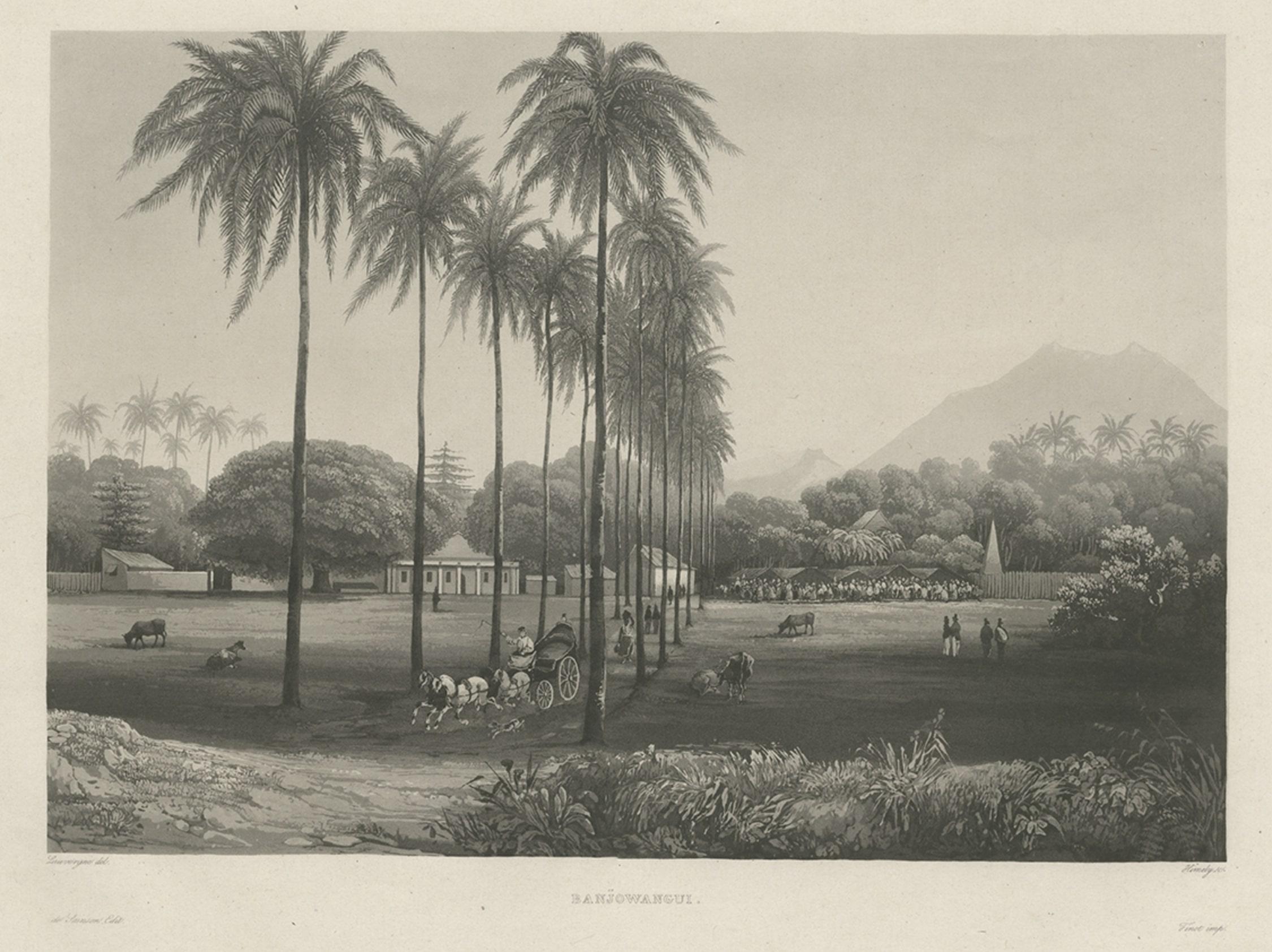 Rare Chine-collé Aquatint of Banyuwangi, East Java, Indonesia, 1835 In Good Condition For Sale In Langweer, NL