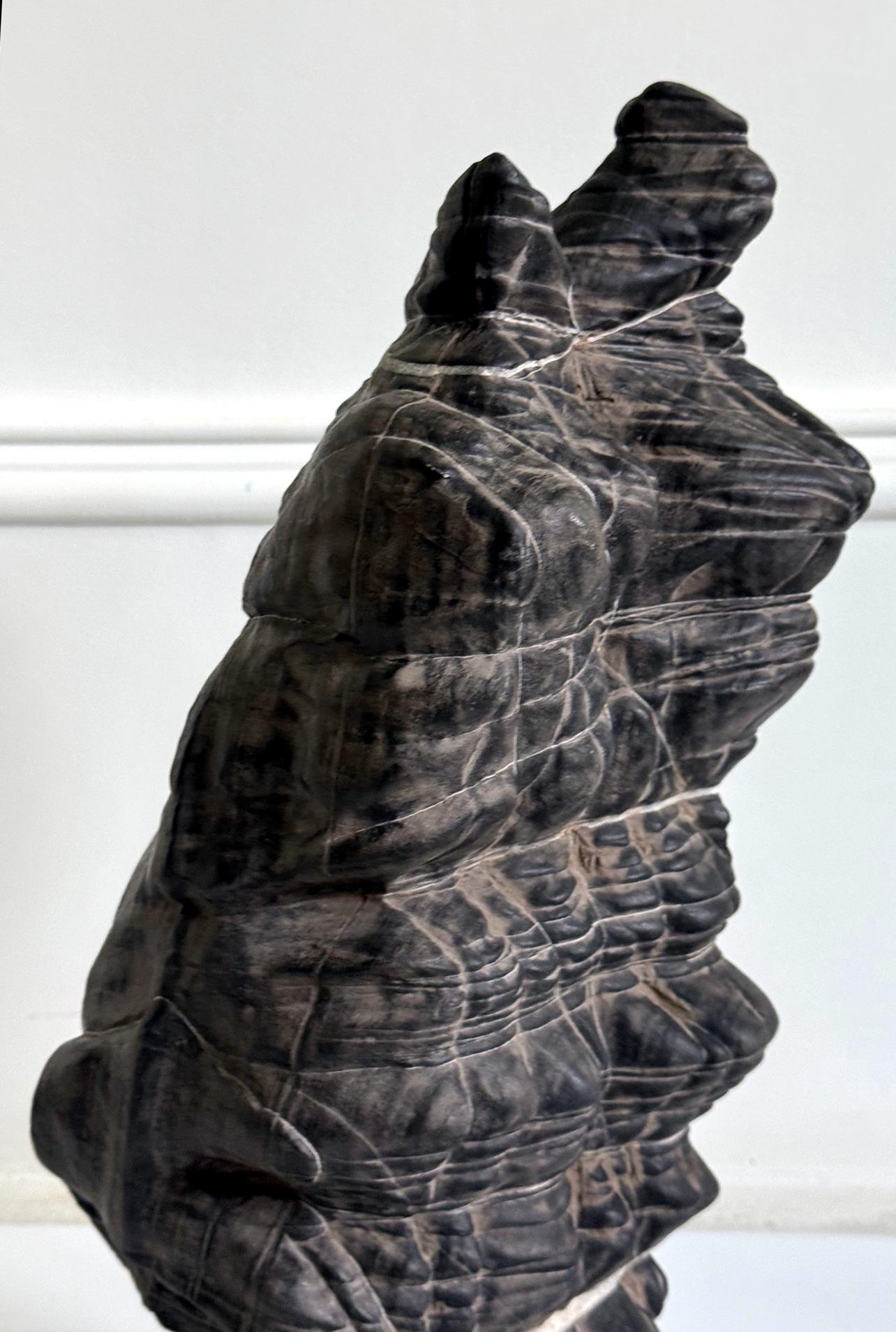 Rare Chinese Antique Black and White Lingbi Scholar Stone on Display Stand For Sale 6