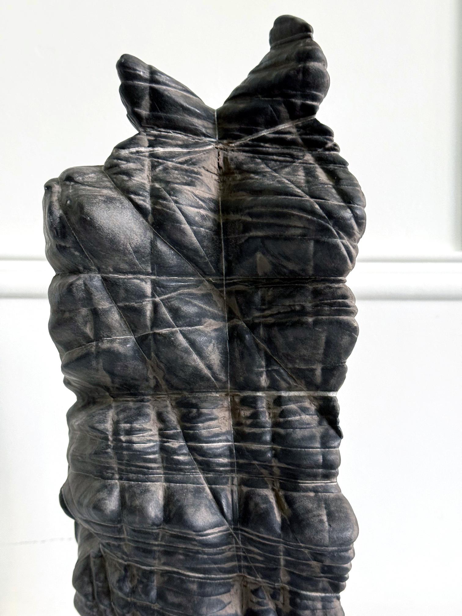 Rare Chinese Antique Black and White Lingbi Scholar Stone on Display Stand For Sale 8