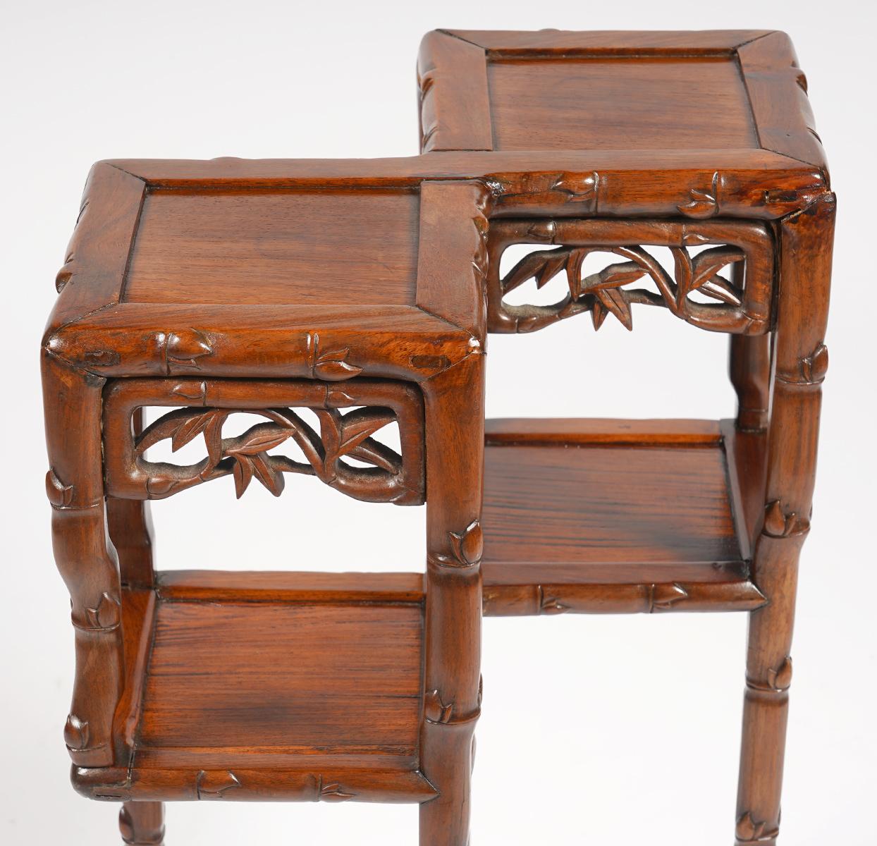 Rare Chinese Carved Hong Mu Two Top and Two-Tier Stand or Table In Good Condition In Ft. Lauderdale, FL