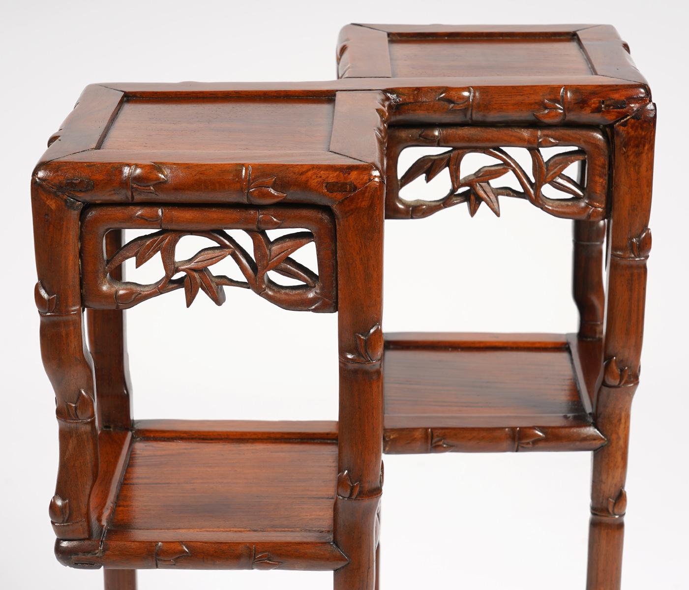 19th Century Rare Chinese Carved Hong Mu Two Top and Two-Tier Stand or Table