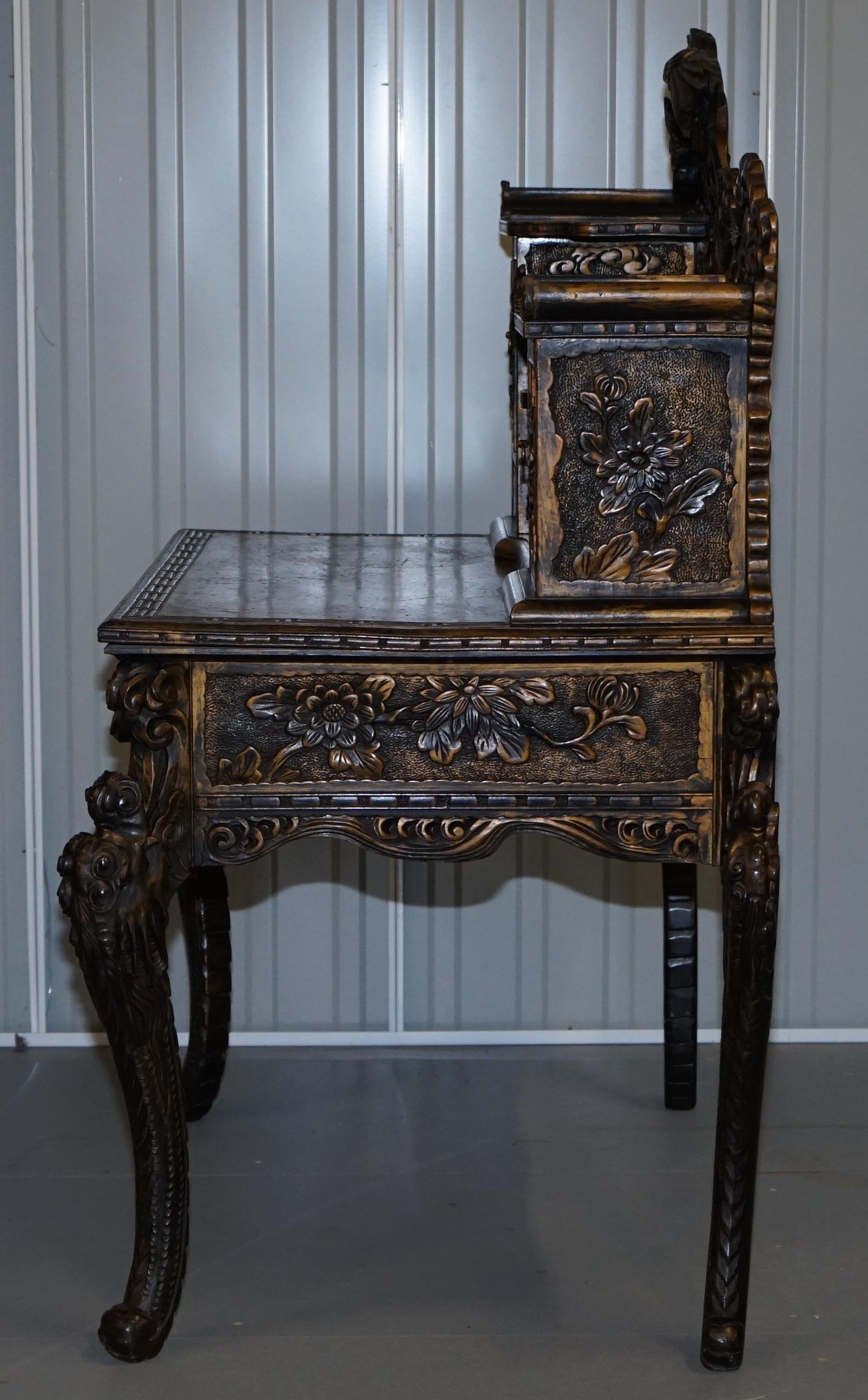Rare Chinese Export Dragons Phoenix Bird Writing Table Desk and Matching Chair 6