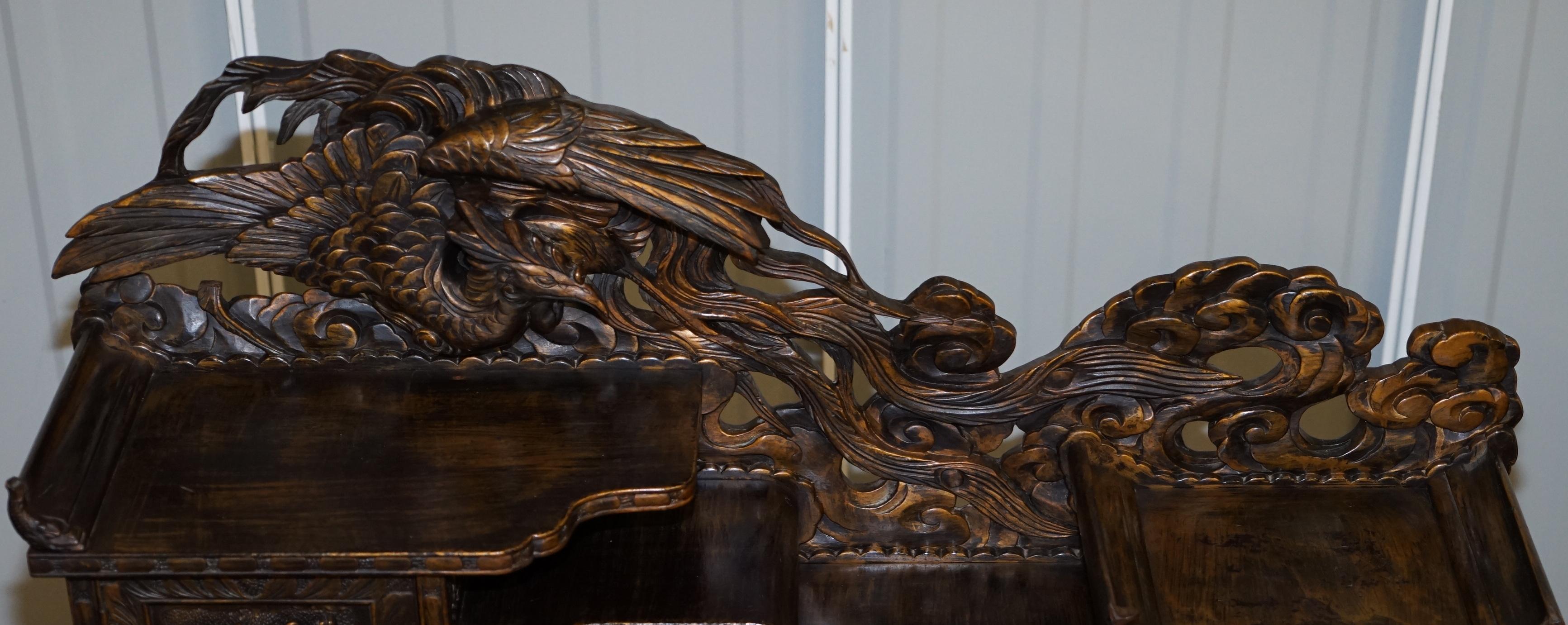 Hand-Crafted Rare Chinese Export Dragons Phoenix Bird Writing Table Desk and Matching Chair