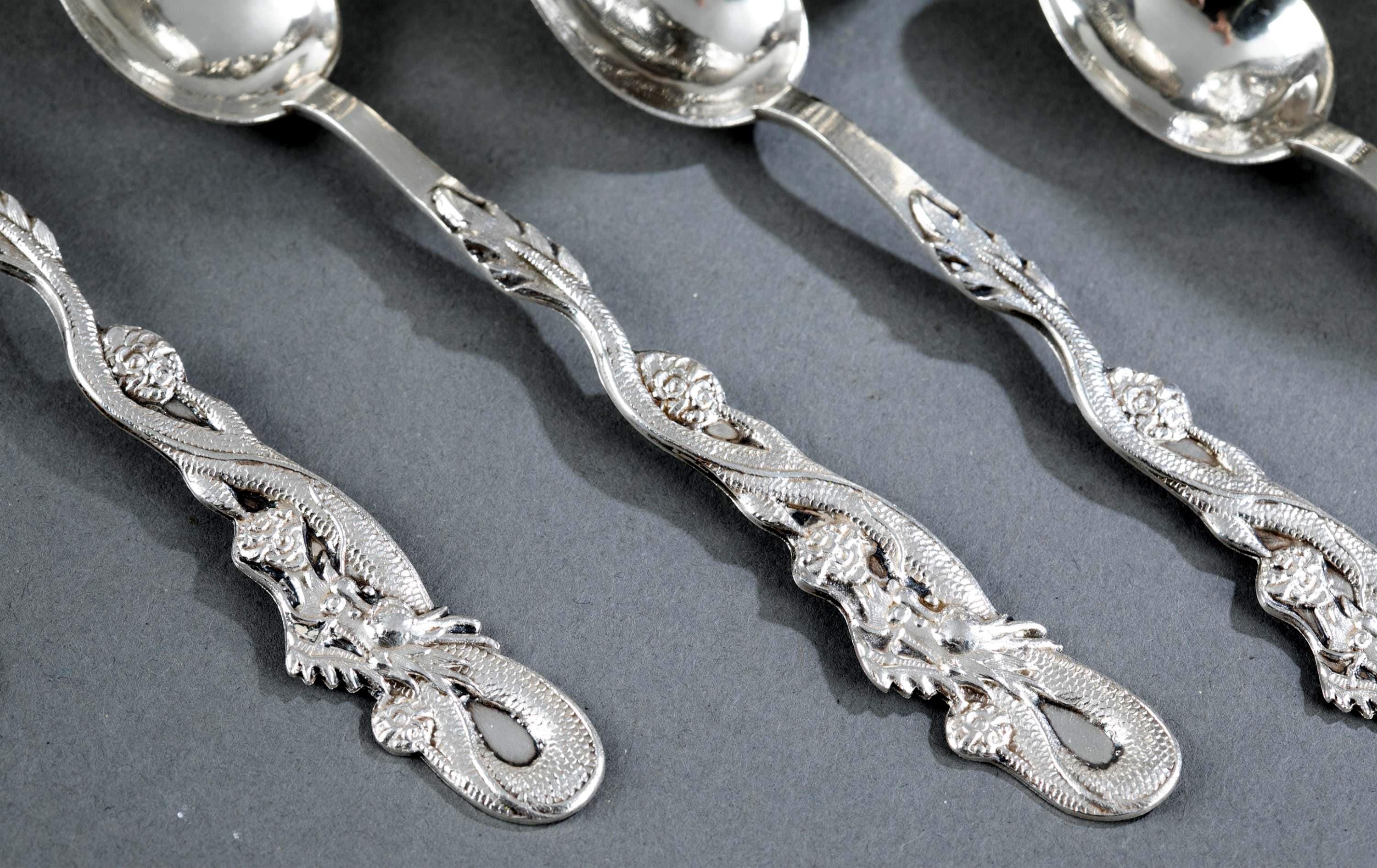 Service à thé en argent sterling d'exportation chinoise rare avec motif de dragon Tianjing Wuhua en vente 7