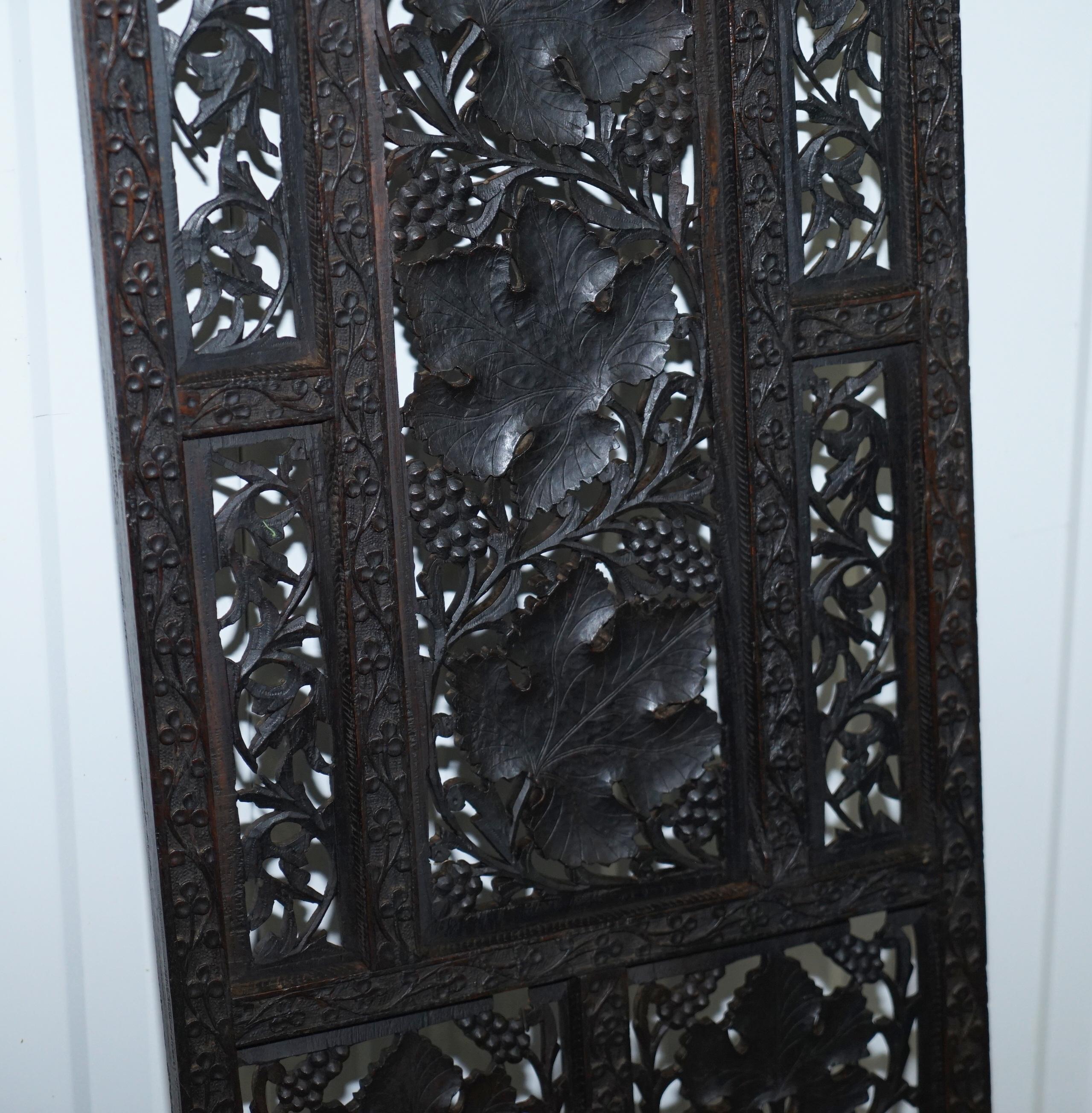 Rare Chinese Fretwork Carved Wall Panels Depicting Leaves Solid Teak Art Wood 4