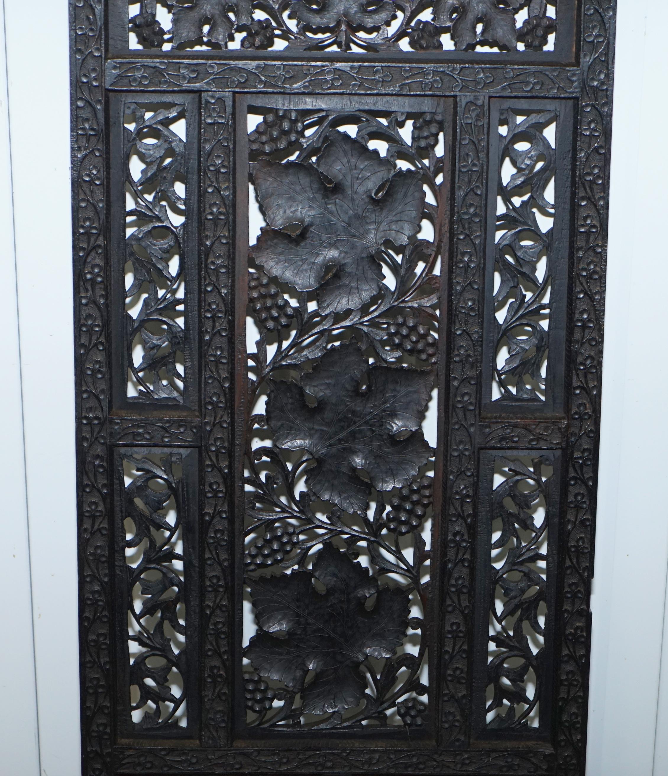 Rare Chinese Fretwork Carved Wall Panels Depicting Leaves Solid Teak Art Wood 11