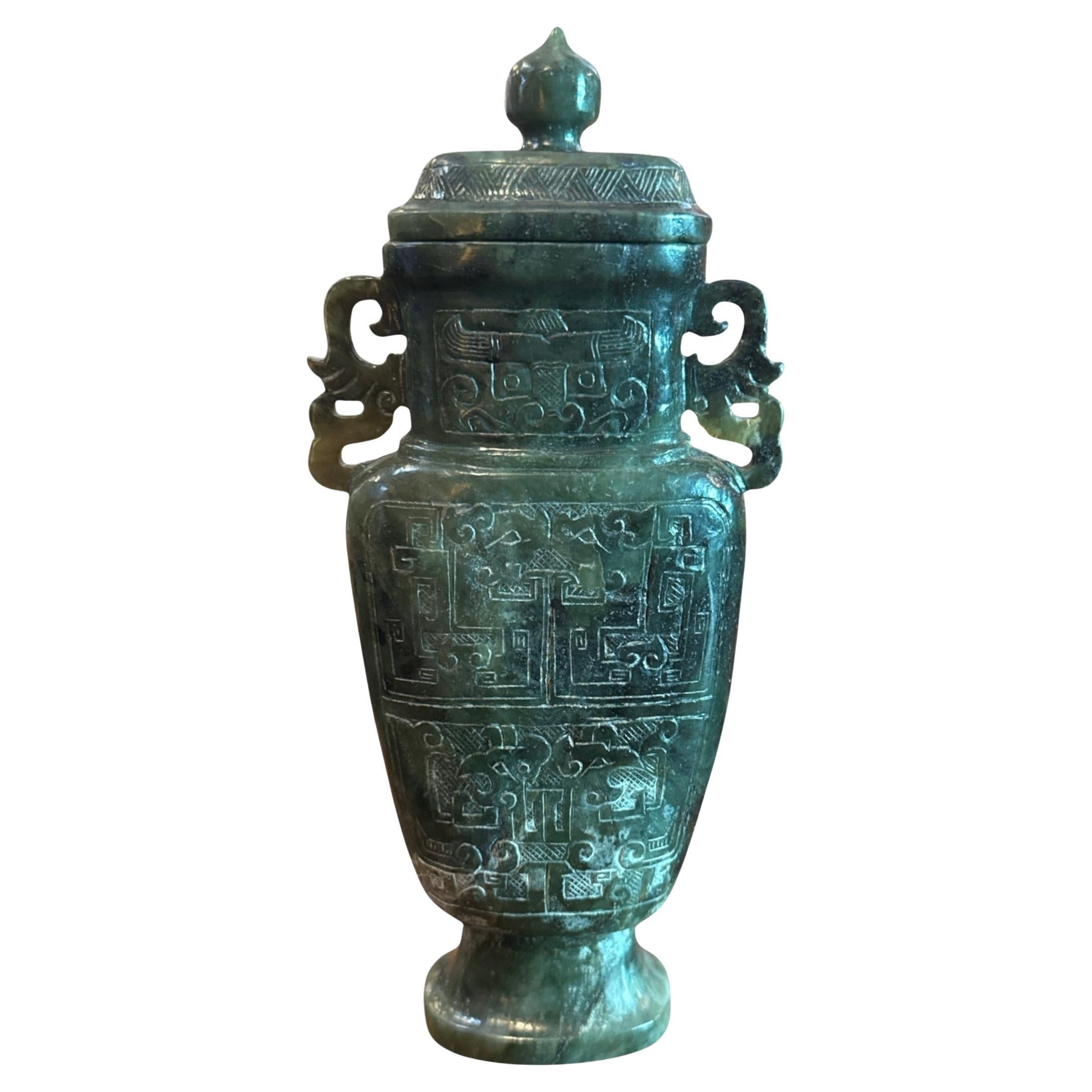 Rare Chinese Hand Carved Green Jade Vase