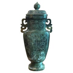 Rare Chinese Hand Carved Green Jade Vase