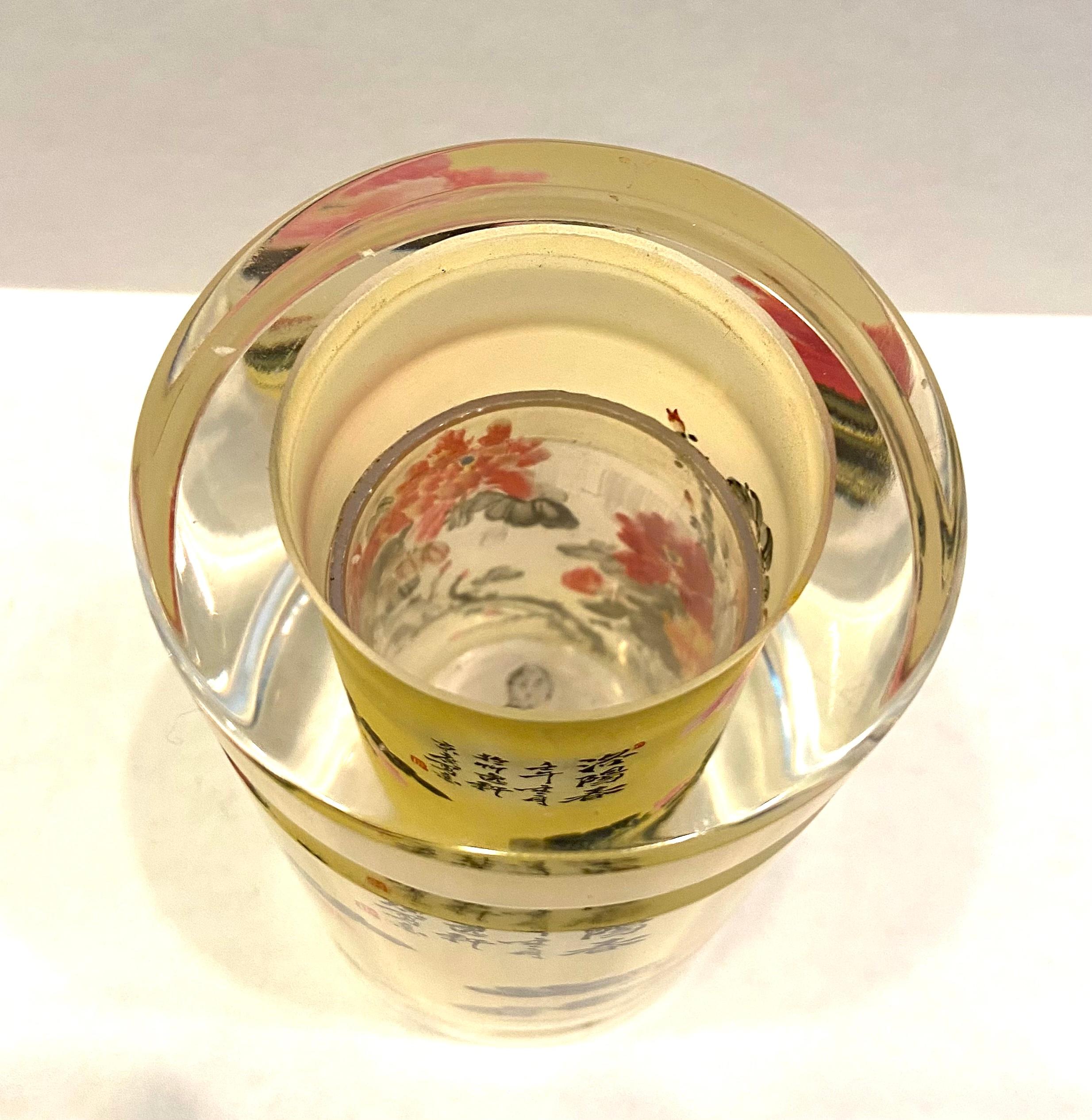 Chinese Export Rare Chinese Inner Painting Crystal Brush Pot For Sale