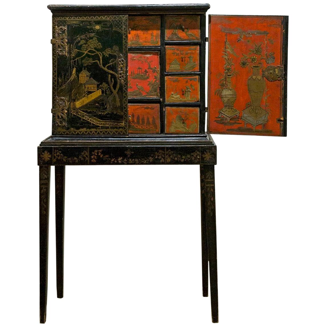 Rare Chinese Lacquer Cabinet on Stand For Sale