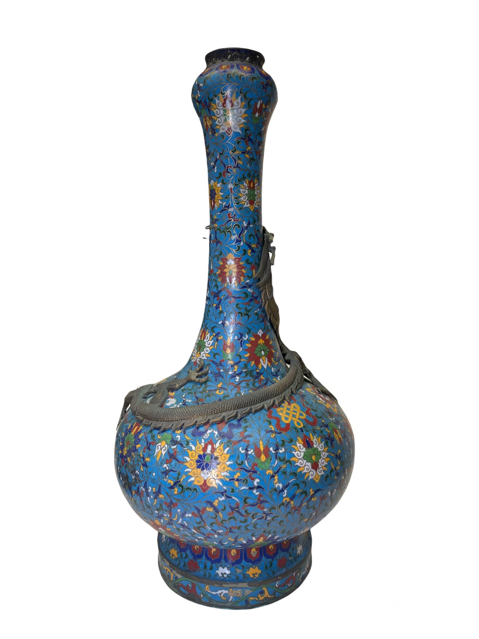 Rare Chinese Large and Long Cloisonné Urn Vase 3
