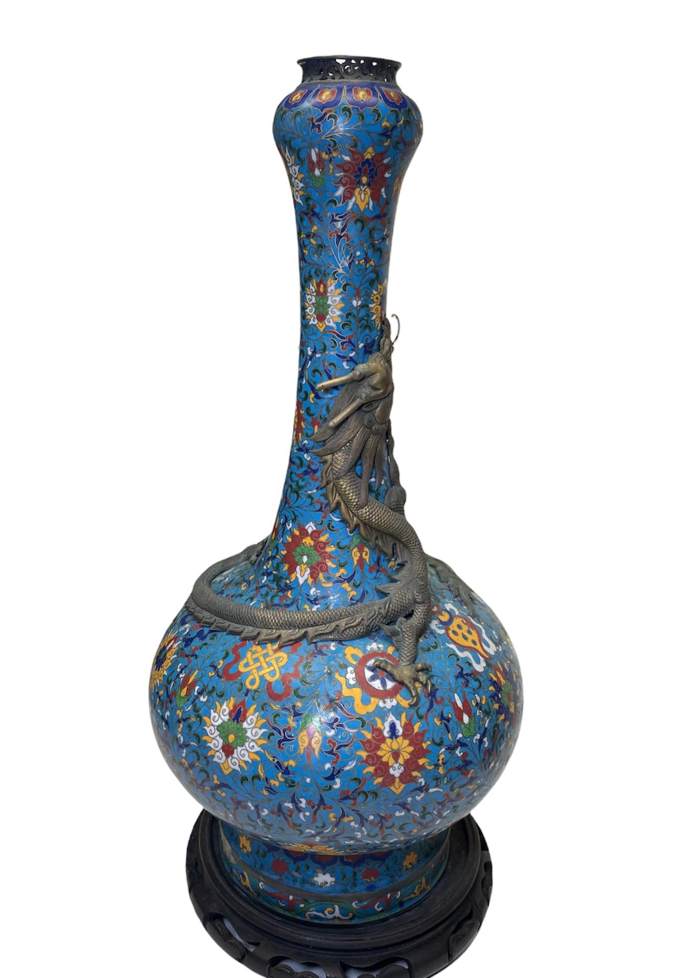 Rare Chinese Large and Long Cloisonné Urn Vase 5