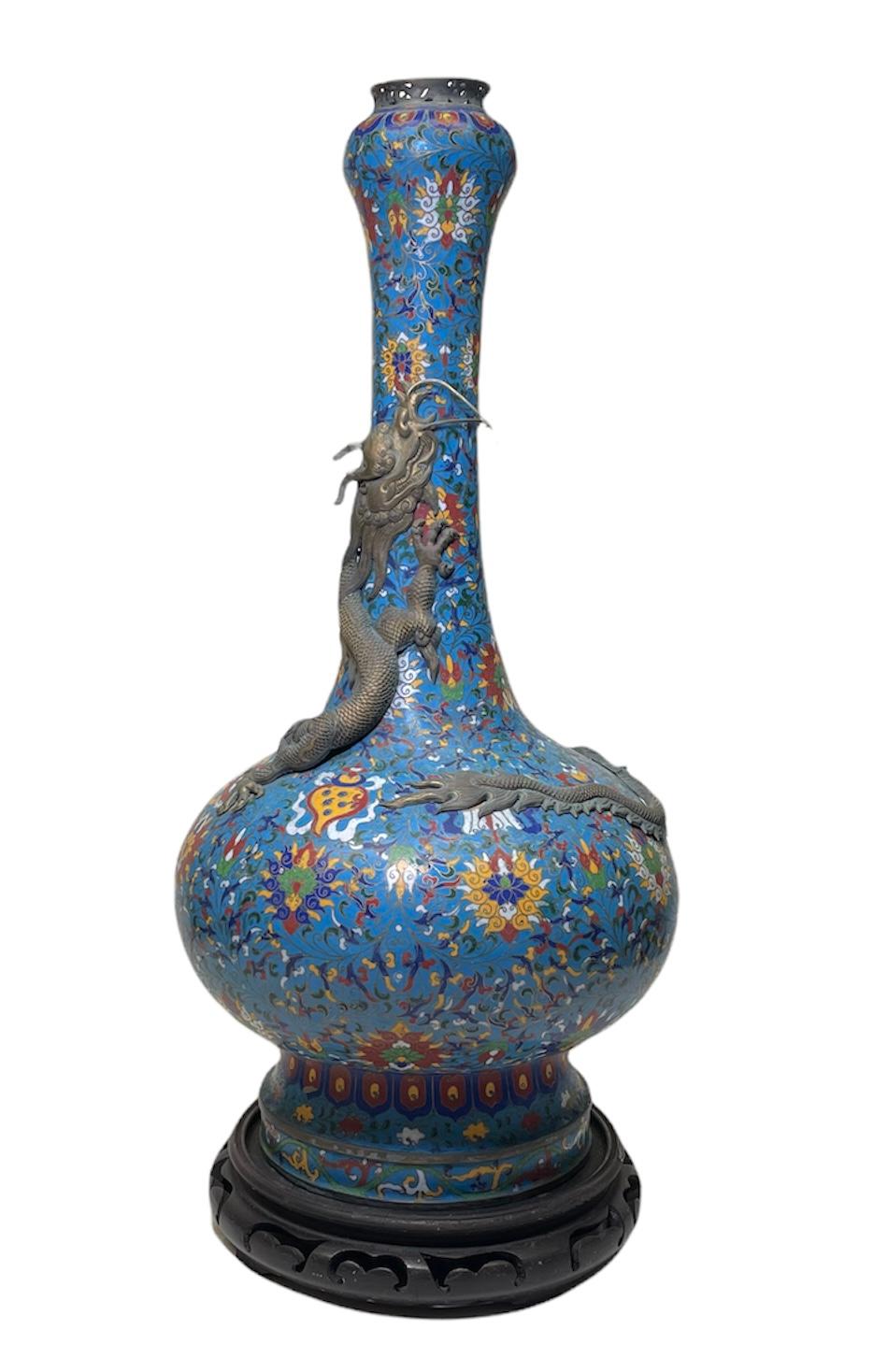 Rare Chinese Large and Long Cloisonné Urn Vase 6