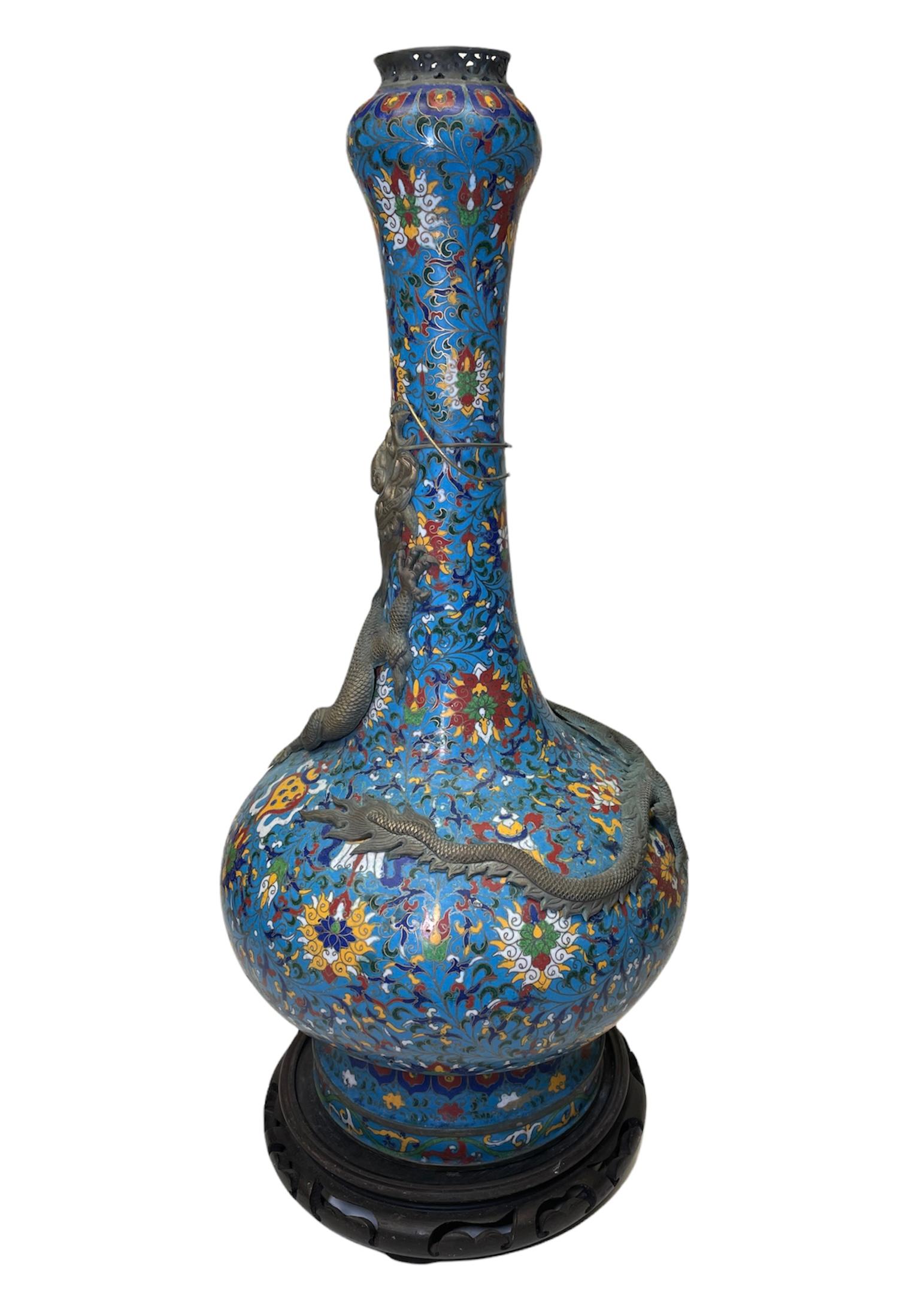 Chinese Export Rare Chinese Large and Long Cloisonné Urn Vase