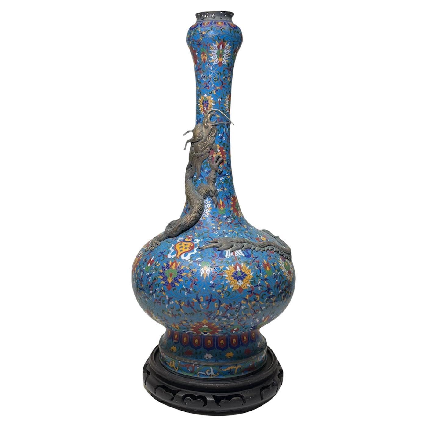 Rare Chinese Large and Long Cloisonné Urn Vase