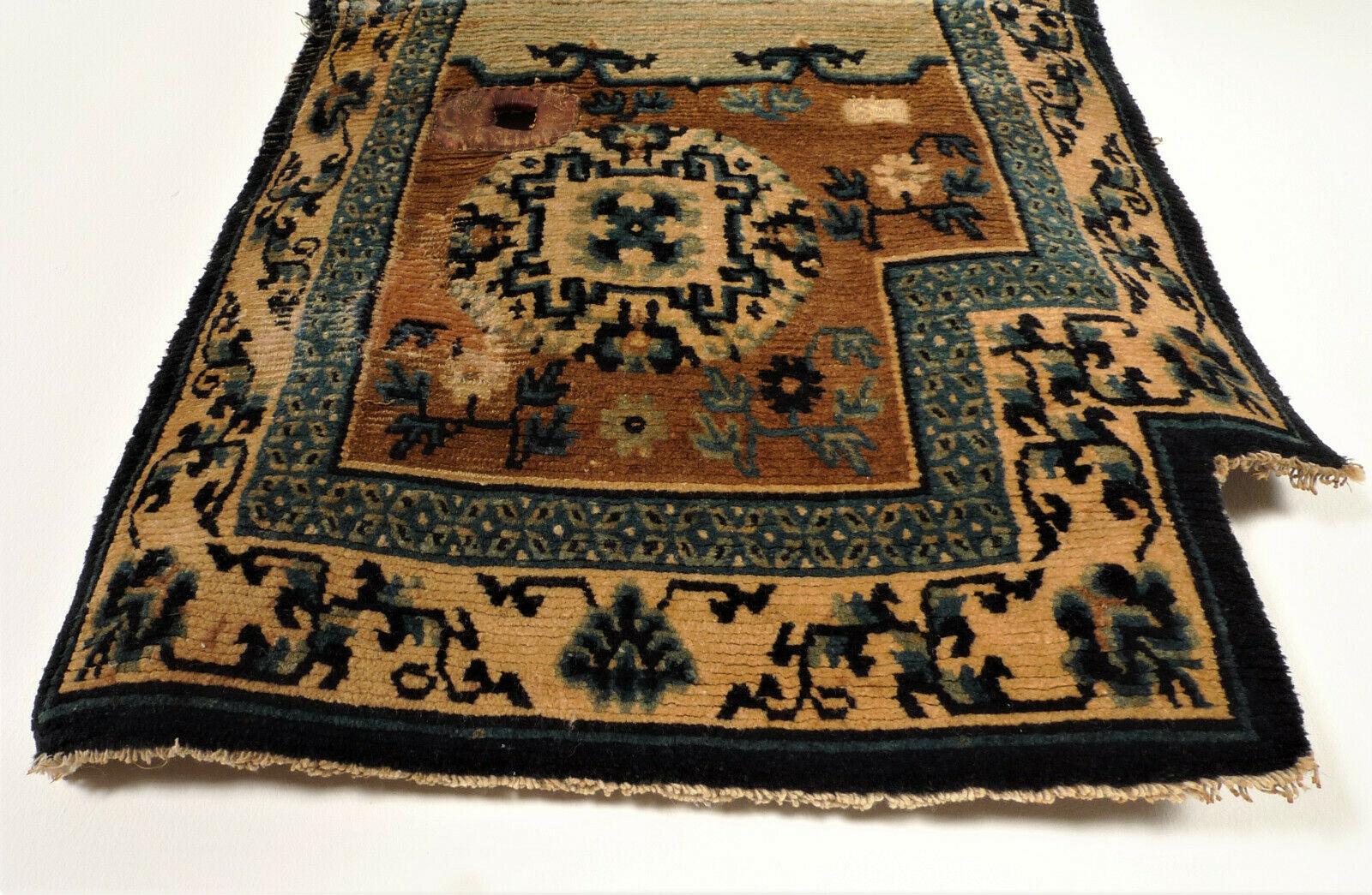 Hand-Knotted Rare Chinese Ningxia Saddle Cover Rug, produced for Tibetan around  1850/70 For Sale