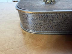 Rare Chinese opium smoking tray in mahogany , Cloisonné Bronze with Black Enamel