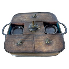 Rare Chinese opium smoking tray in mahogany , Cloisonné Bronze with Black Enamel