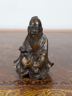 Rare Chinese Parcel-Gilt Bronze Figure of Lu Dongbin, Ming ca. 1600