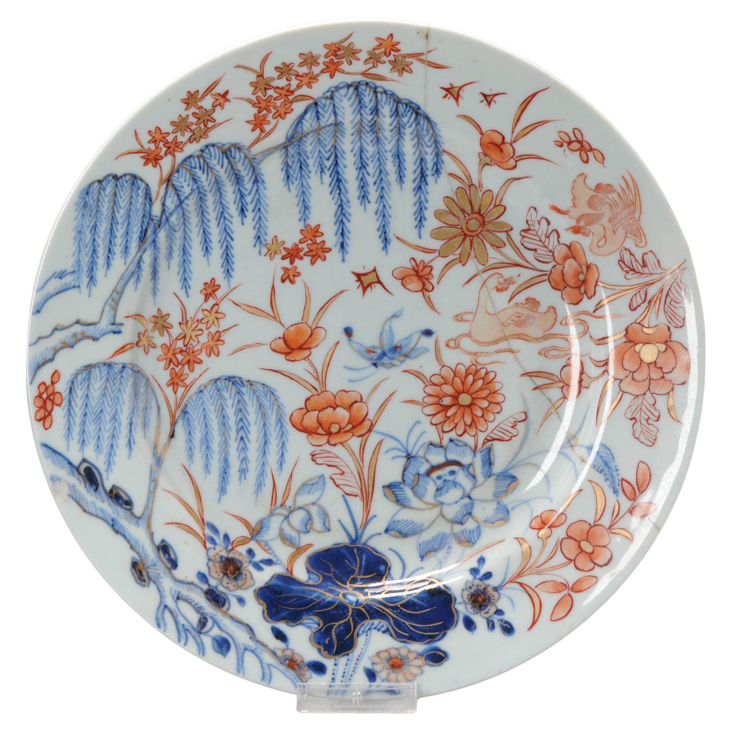 Rare Chinese Porcelain Imari Plate in Floral and Ducks, 1720-1740 For Sale