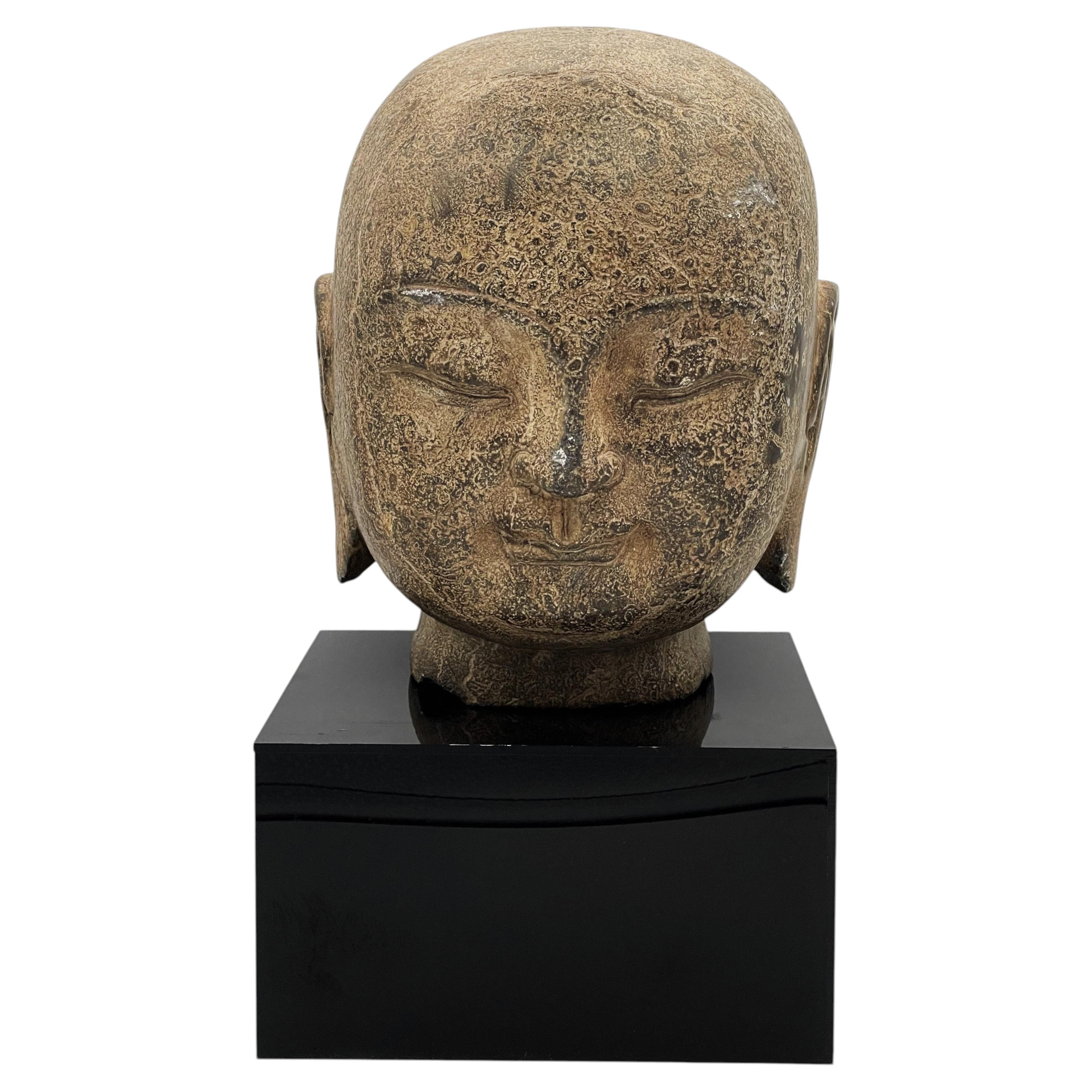 Rare Chinese Song Dynasty Carved Limestone Head of Buddha, Ca. 9th Century