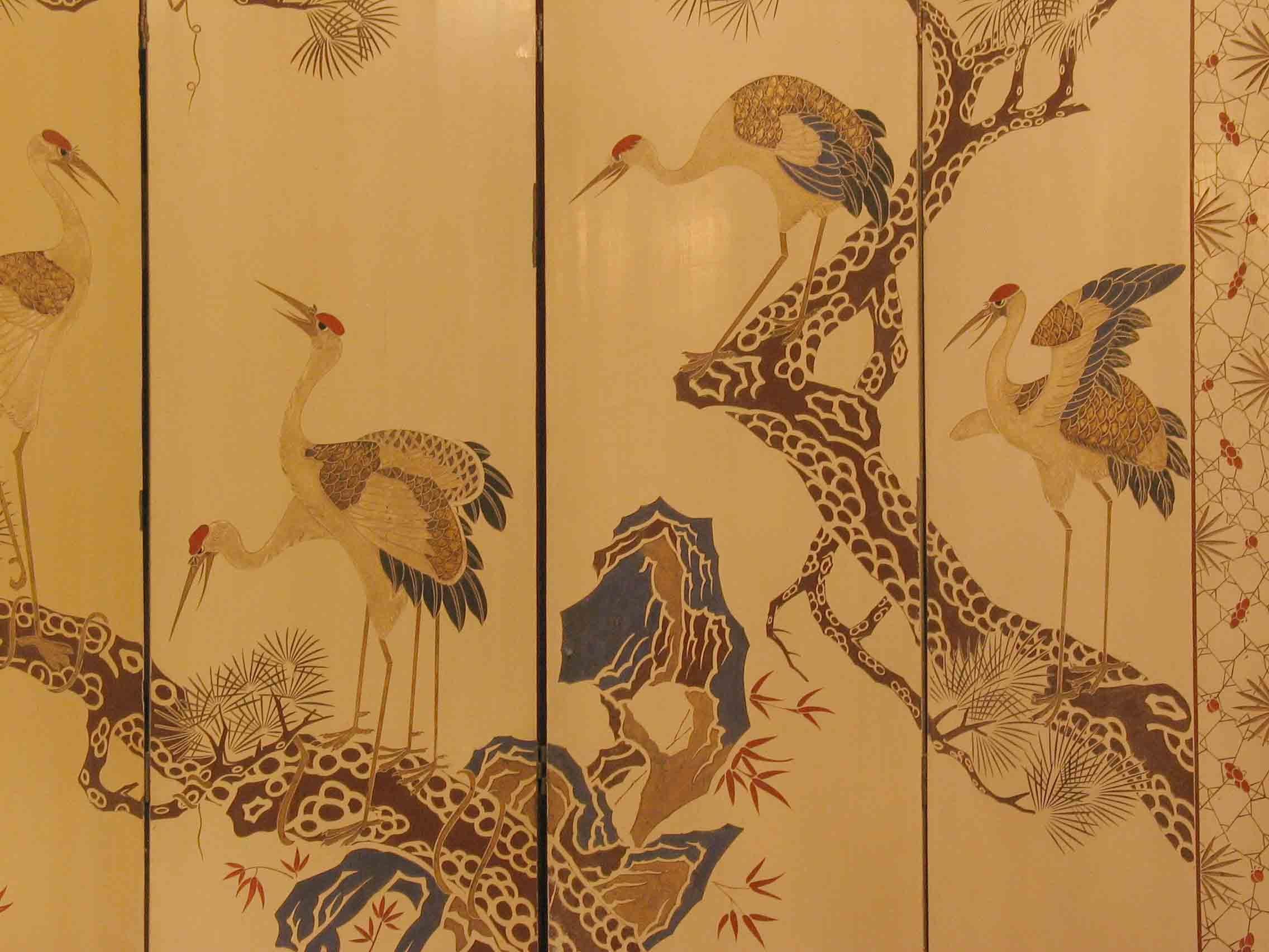 Rare Chinese White and Polychromed Lacquer Four-Fold Screen, Early 20th Century 7