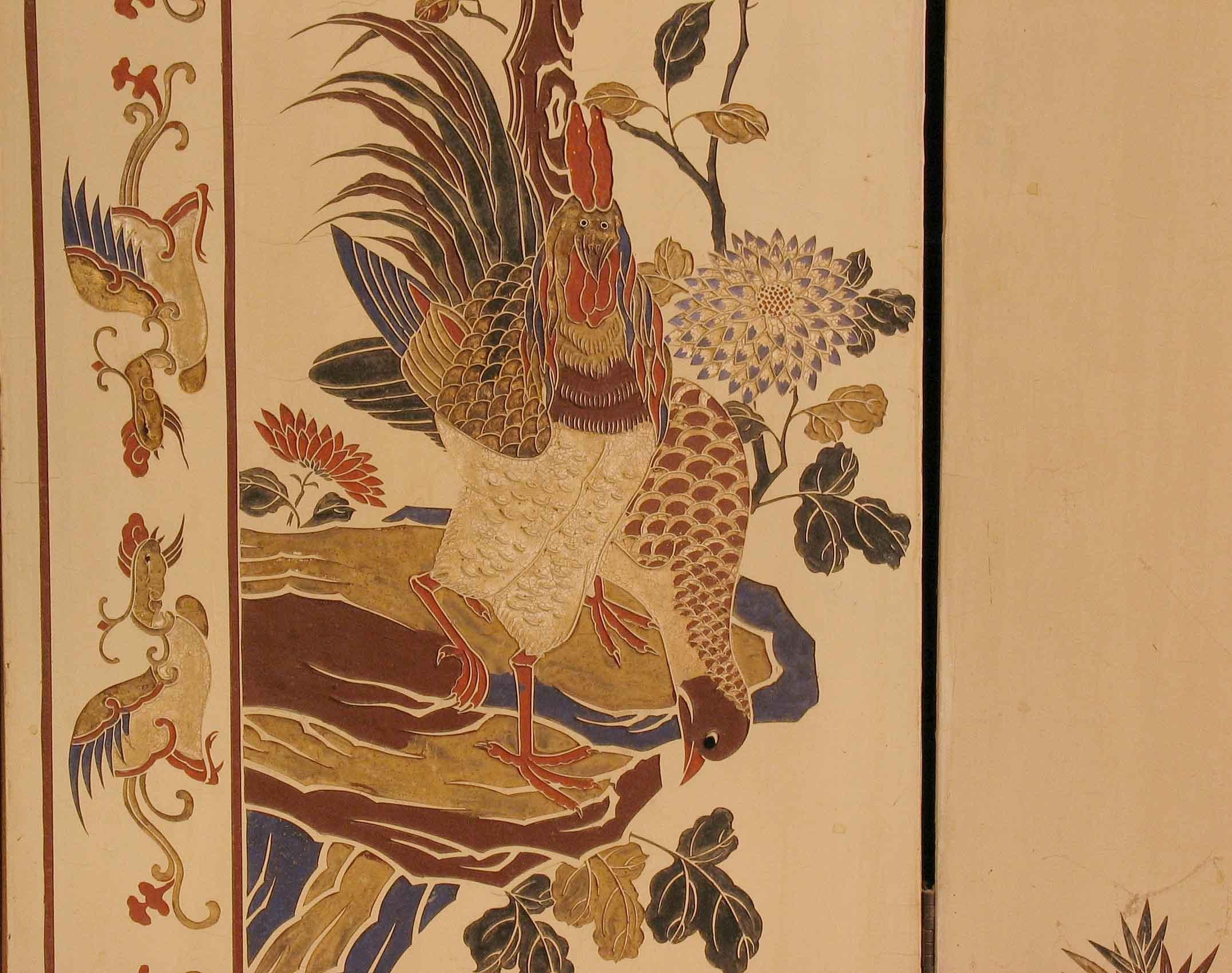 Chinois Rare paravent chinois à quatre volets en laque blanche et polychrome, début du 20e siècle