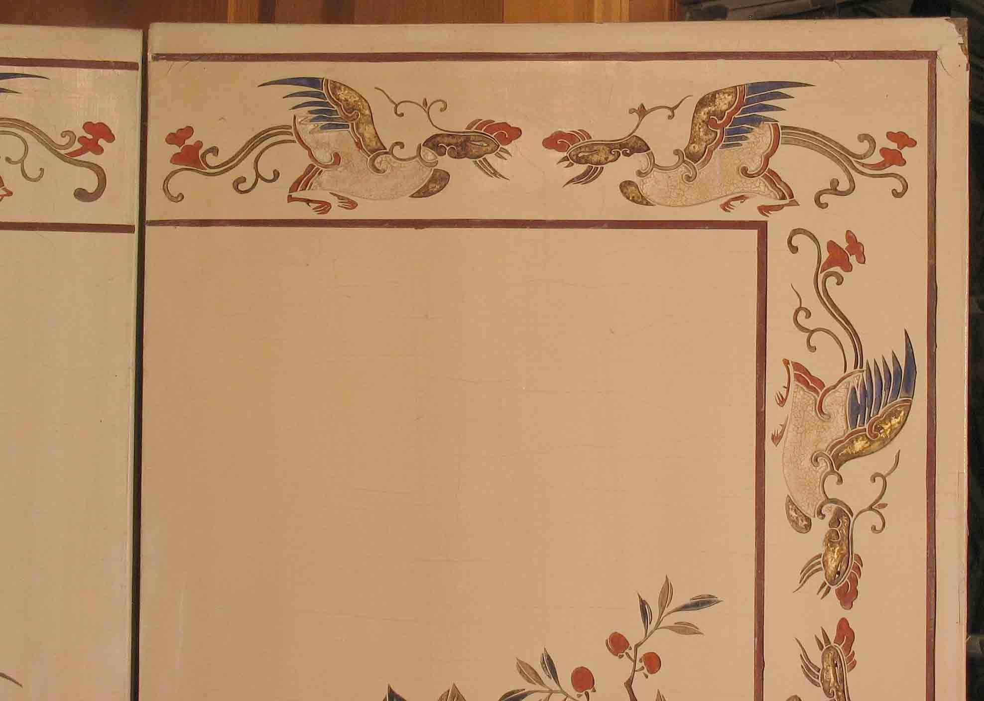 Rare Chinese White and Polychromed Lacquer Four-Fold Screen, Early 20th Century 4