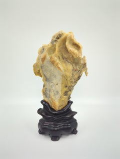 Rare Chinese Yellow & White Gongshi Scholar's Stone Golden Cabbage On Stand 20c