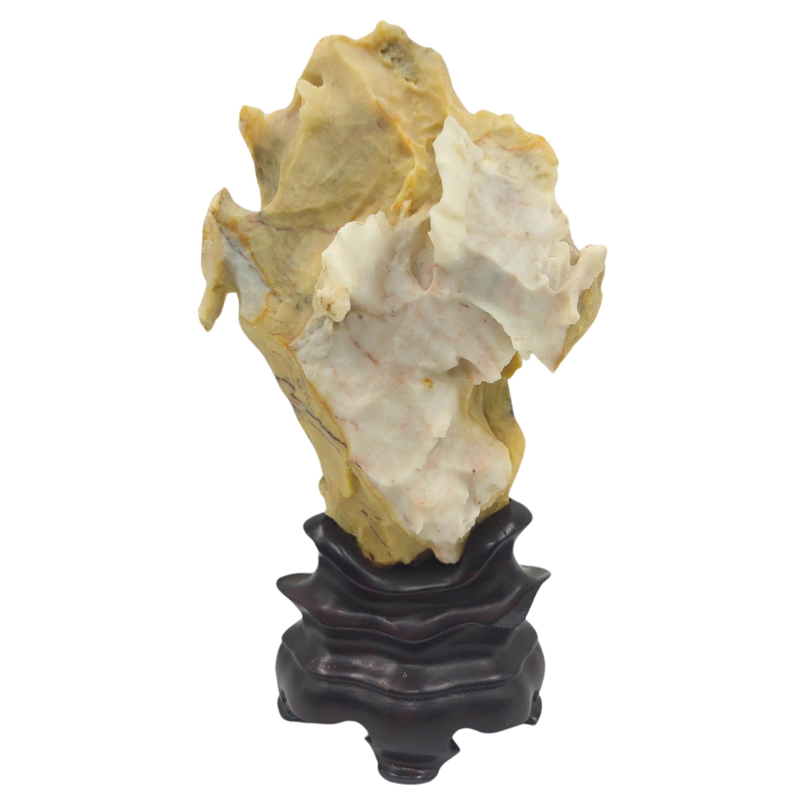 Seltene chinesische Gelb & Weiß Gongshi Scholar's Stone Golden Cabbage On Stand 20c