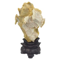 Vintage Rare Chinese Yellow & White Gongshi Scholar's Stone Golden Cabbage On Stand 20c