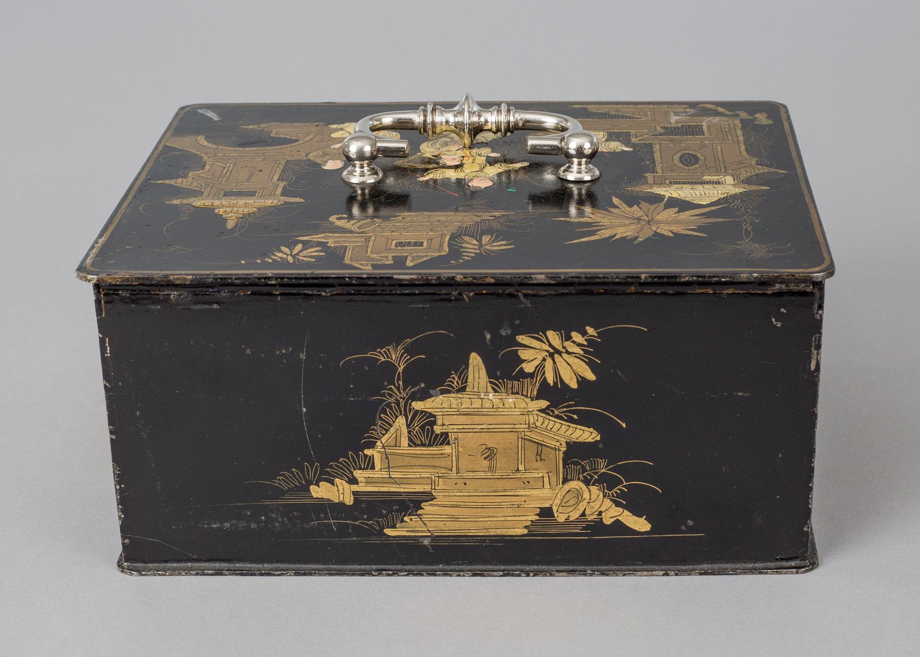 Painted Rare Chinoiserie Lacquered Strong Box For Sale