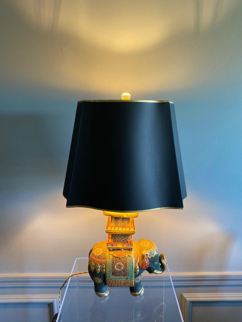 Rare Chinoiserie Vintage Elephant Table Lamp Mid Century 1