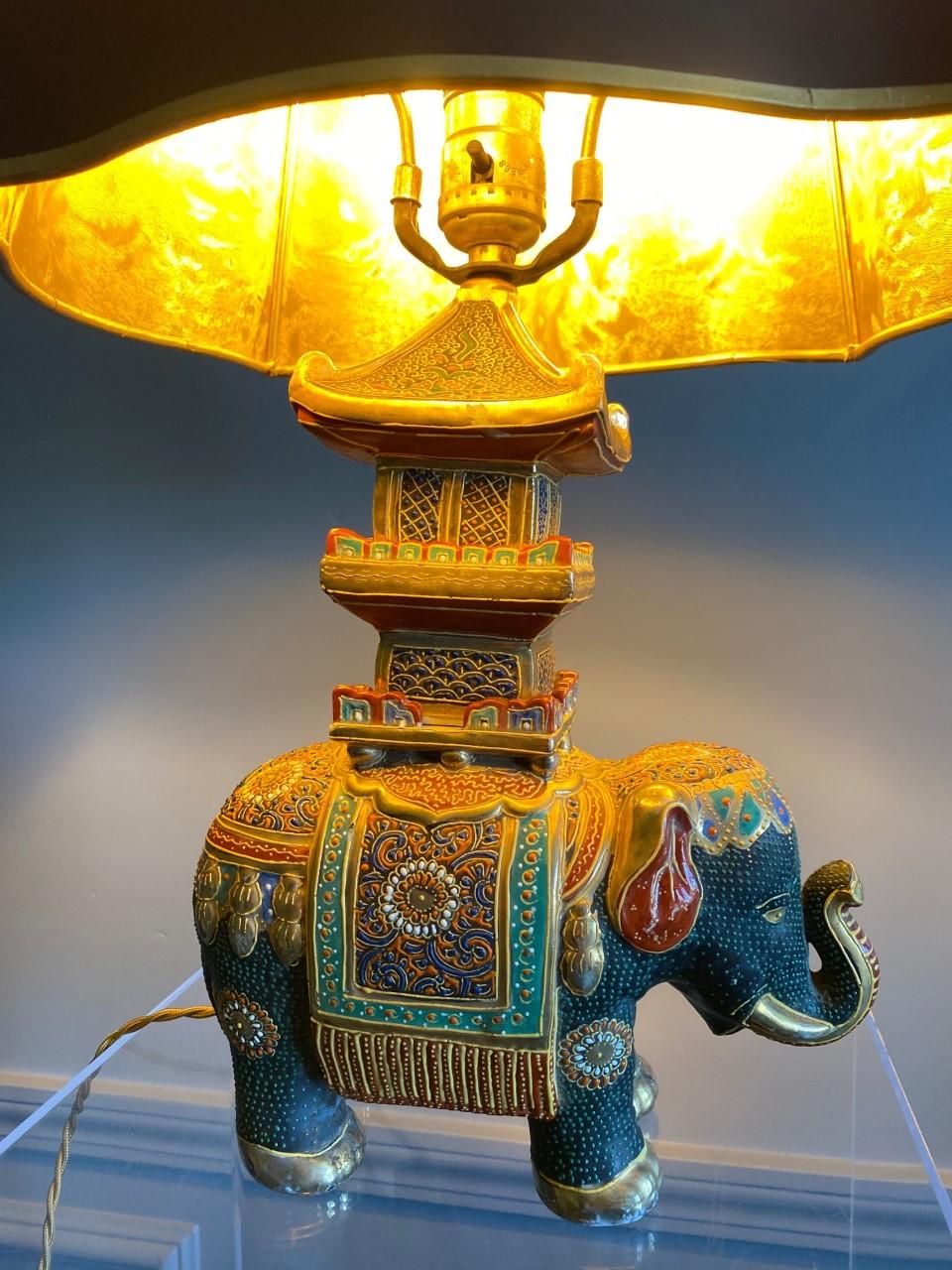 Rare Chinoiserie Vintage Elephant Table Lamp Mid Century 3