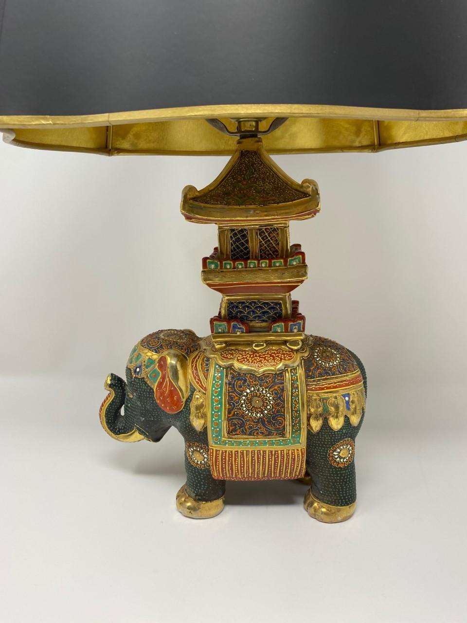 Japanese Rare Chinoiserie Vintage Elephant Table Lamp Mid Century