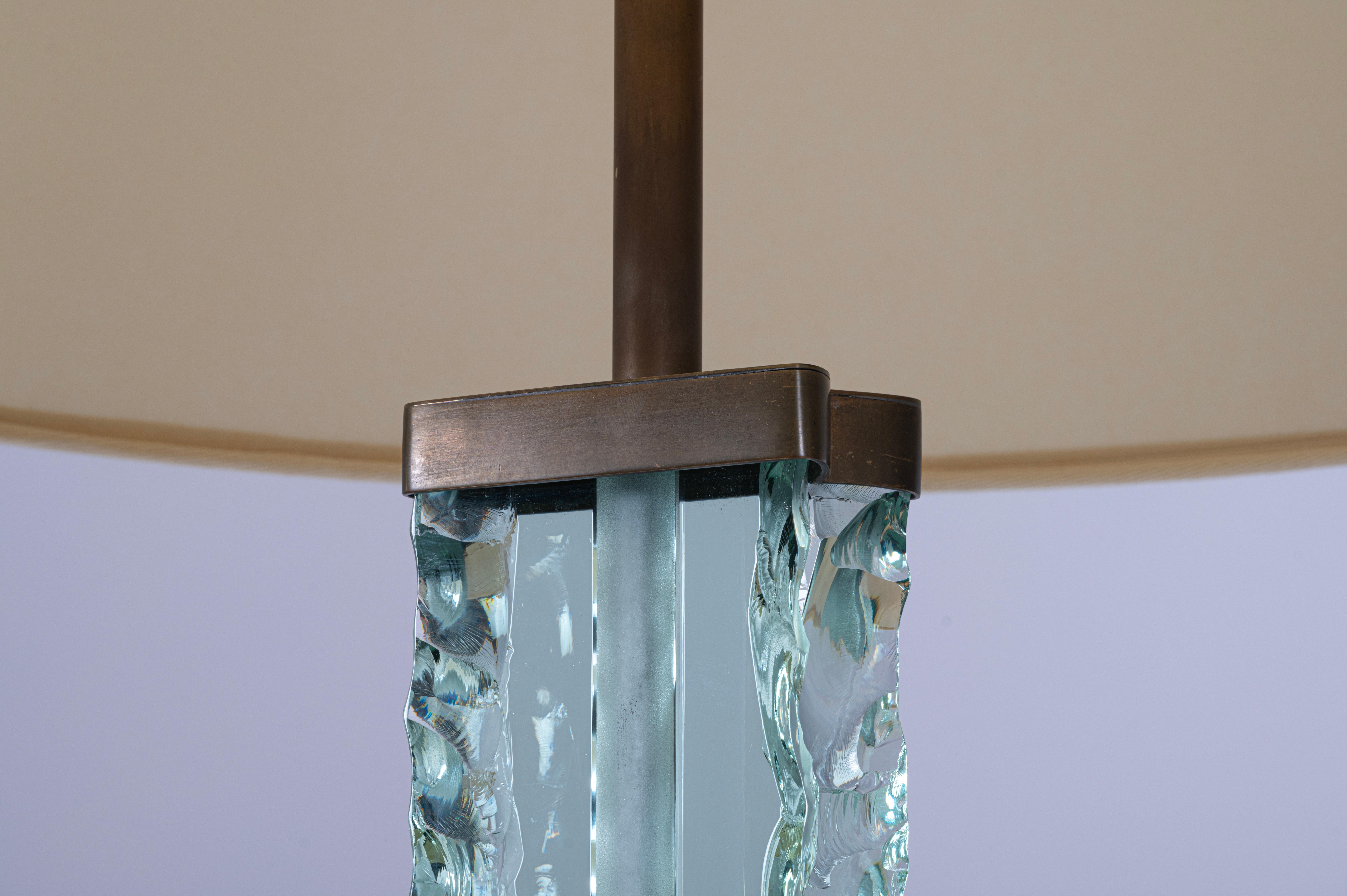 Brass Rare Chiseled Glass Floor Lamp by Pietro Chiesa for Fontana Arte, Italy, c.1935 For Sale