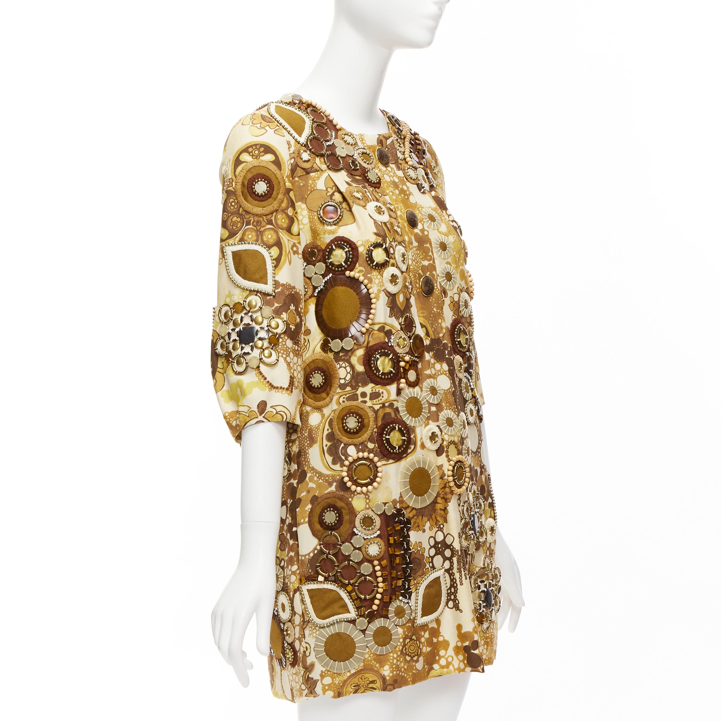 Brown rare CHLOE 2007 Runway Phoebe Philo Ficelle floral embellished shift dress FR34 For Sale