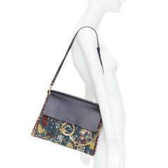 rare CHLOE 2016 Runway Faye multicolor tapestry leather trim O ring shoulder bag