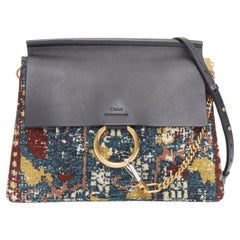 rare CHLOE 2016 Runway Faye multicolor tapestry leather trim O ring shoulder bag