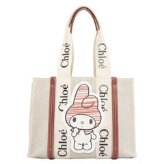 rare CHLOE My Melody Sanrio Woody beige canvas cream red leather patch tote bag
