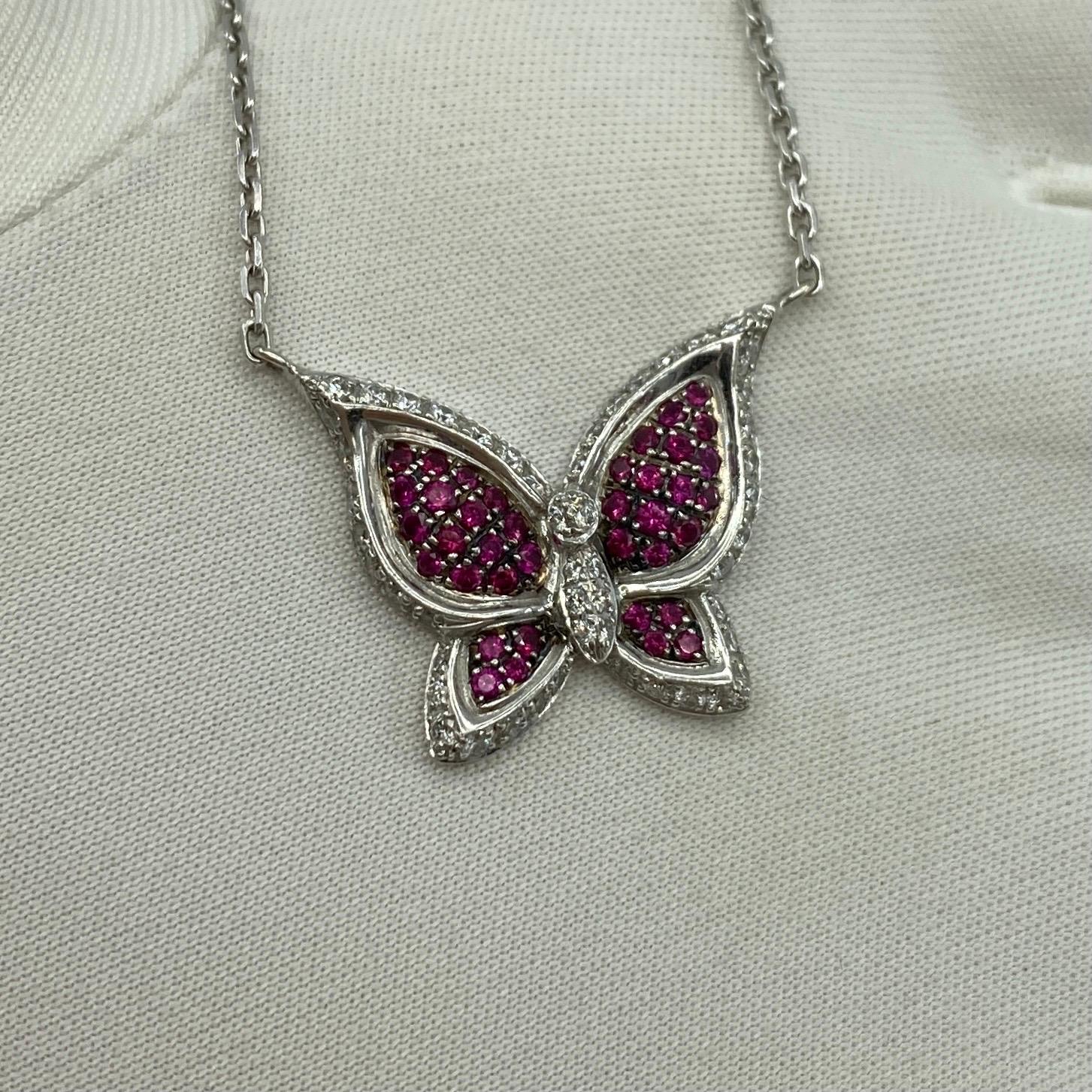 Rare Chopard Butterfly Ruby & Diamond 18k White Gold Pendant Necklace With COA 8