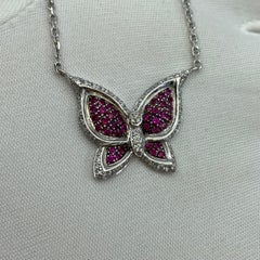 Rare Chopard Butterfly Ruby & Diamond 18k White Gold Pendant Necklace With COA