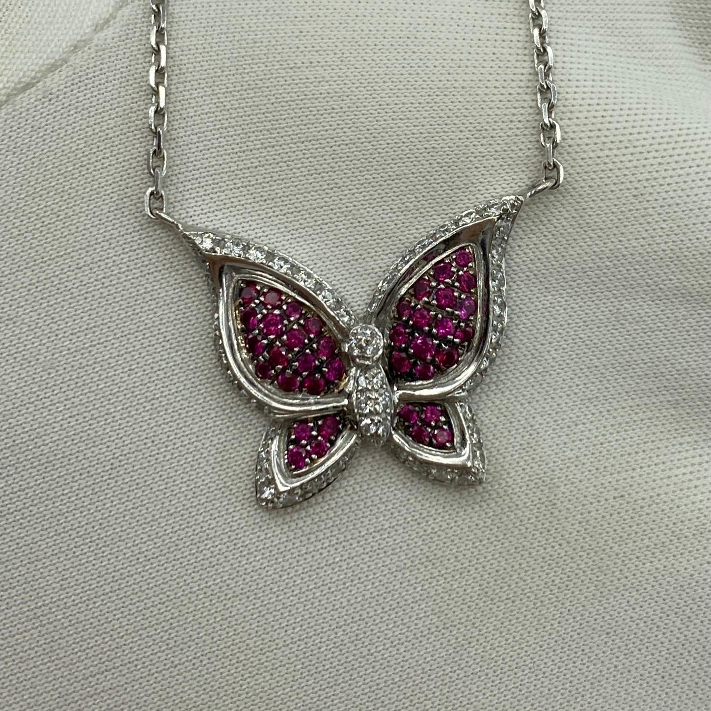 Women's or Men's Rare Chopard Butterfly Ruby & Diamond 18k White Gold Pendant Necklace With COA